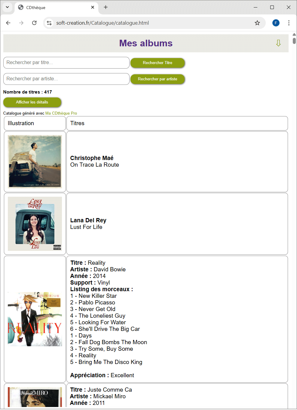 Catalogue local ou en ligne